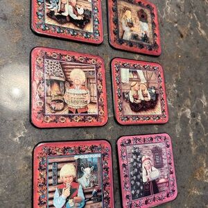 Vintage Style Coaster Set with Red and Pink Accents